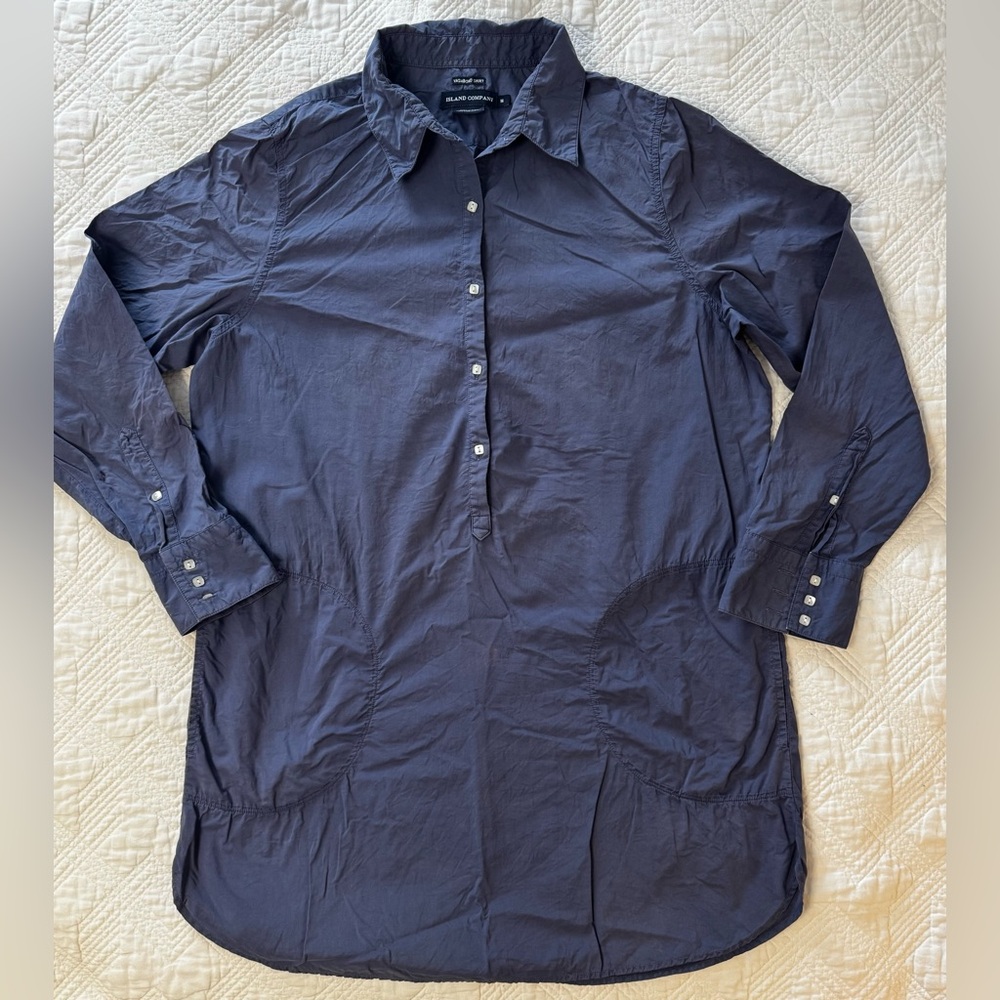 Island Company Navy Long-Sleeve Button Down Coverup W/Pockets Sz Medium